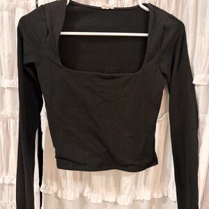 Garage Black Square Neck Long Sleeve Top